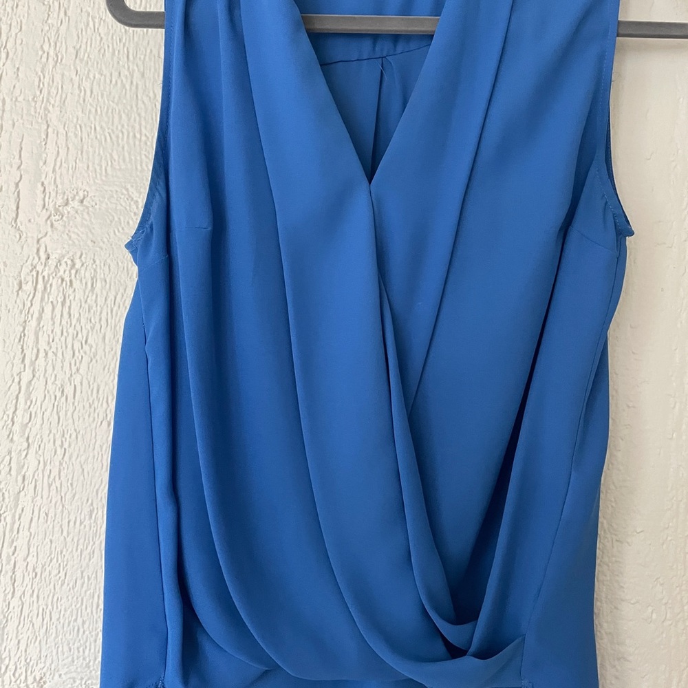 Sleeveless Draped V-Neck Blouse in Royal Blue